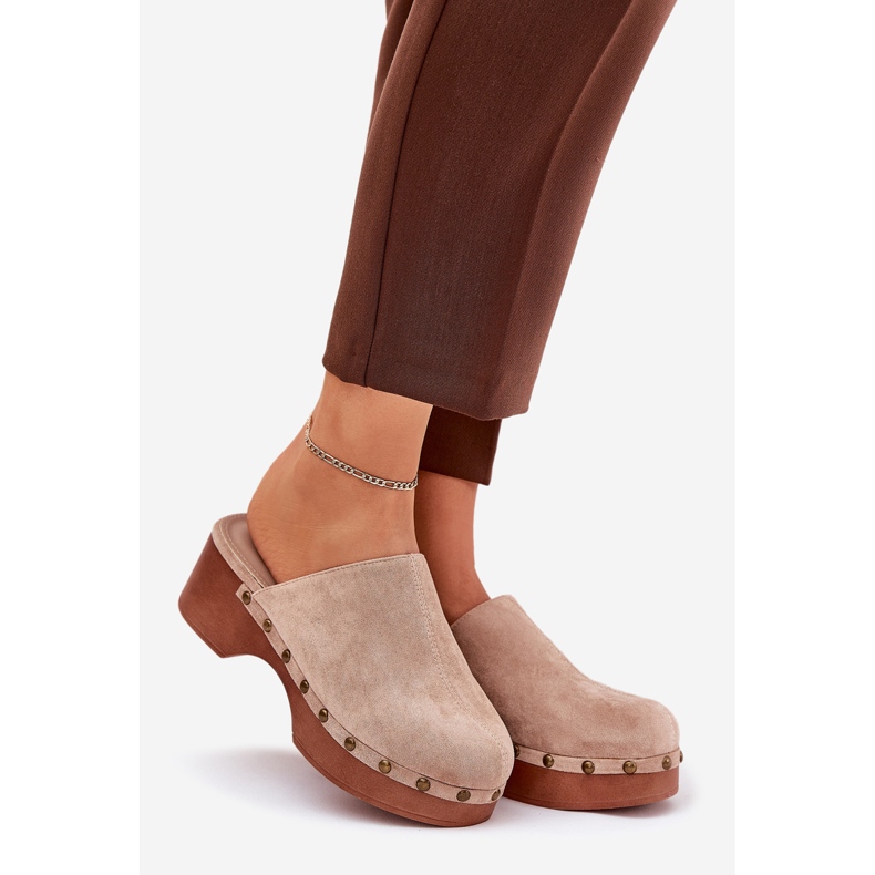 Frauen Clogs mit Öko -Wildleder -Stollen Beige 1
