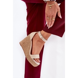 Damen-Keilsandalen mit Zopf, Beige 2