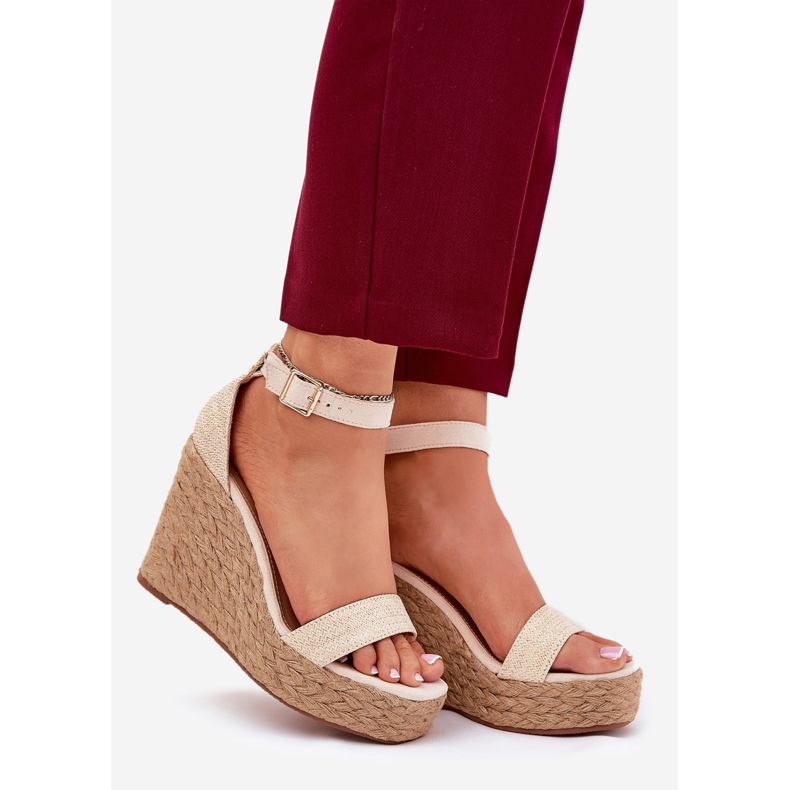 Damen-Keilsandalen mit Zopf, Beige 1