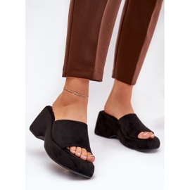Eco Wildleder Damen Pantoffeln auf der Plattform und schwarze Keile 2