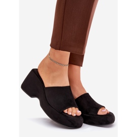 Eco Wildleder Damen Pantoffeln auf der Plattform und schwarze Keile 1