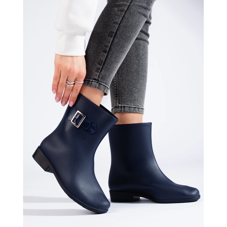 Marineblaue Gummistiefel mit Schnalle 1