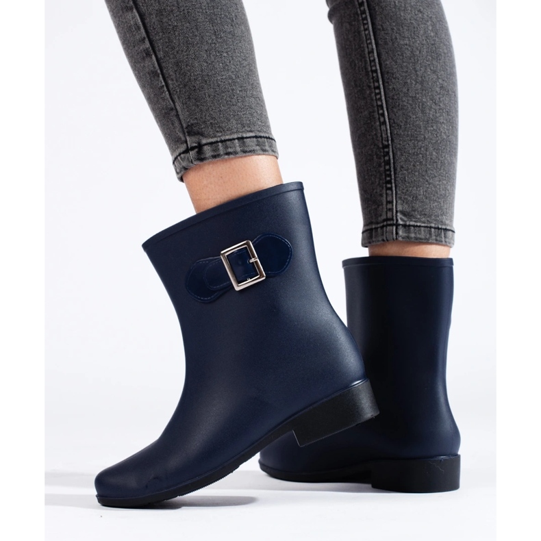 Marineblaue Gummistiefel mit Schnalle 2