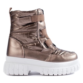 Braune Damen-Schneestiefel mit Klettverschluss 1