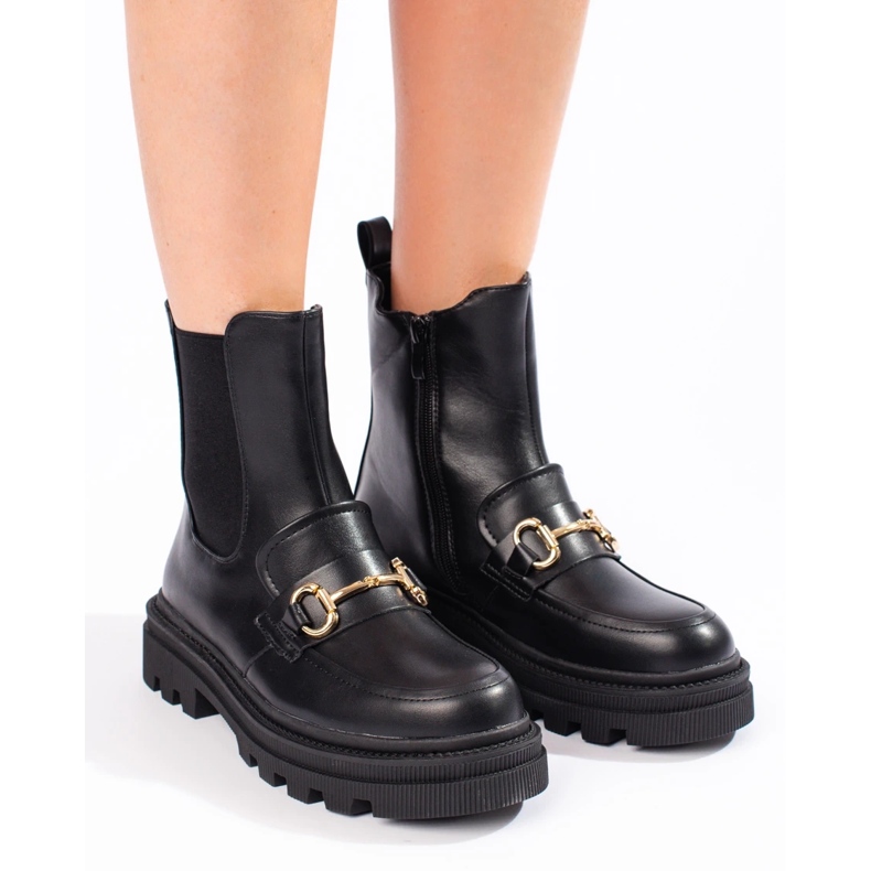 Schwarze Damen-Chelsea-Stiefel auf der Plattform 2