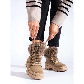 Braune Damenstiefel mit Fell beige 2