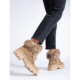 Braune Damenstiefel mit Fell beige 3