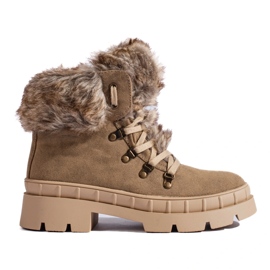 Braune Damenstiefel mit Fell beige 4