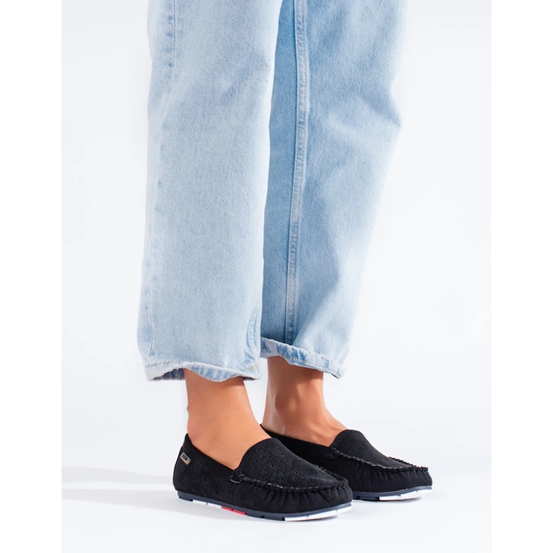 Schwarze, durchbrochene Shelovet-Loafer für Damen 2