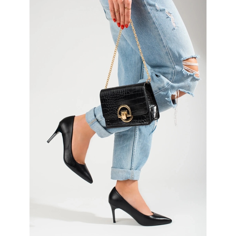 Klassische, schwarze Shelovet-Pumps mit hohem Absatz für Damen 2