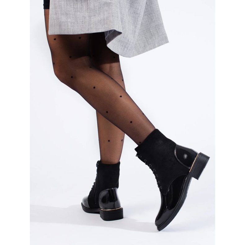 Schwarze Shelovet-Arbeiterstiefel zum Schnüren für Damen 2