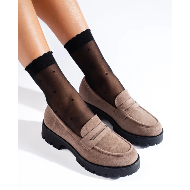 Beigefarbene Wildleder-Loafer mit dicker Shelovet-Sohle 2