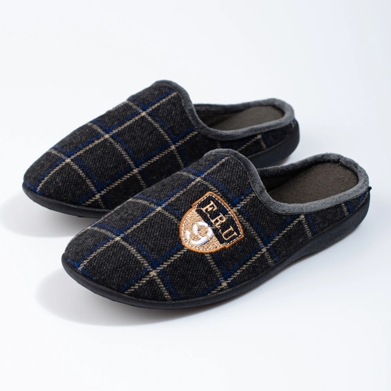 Grau karierte Herrenhausschuhe von Shelovet 1