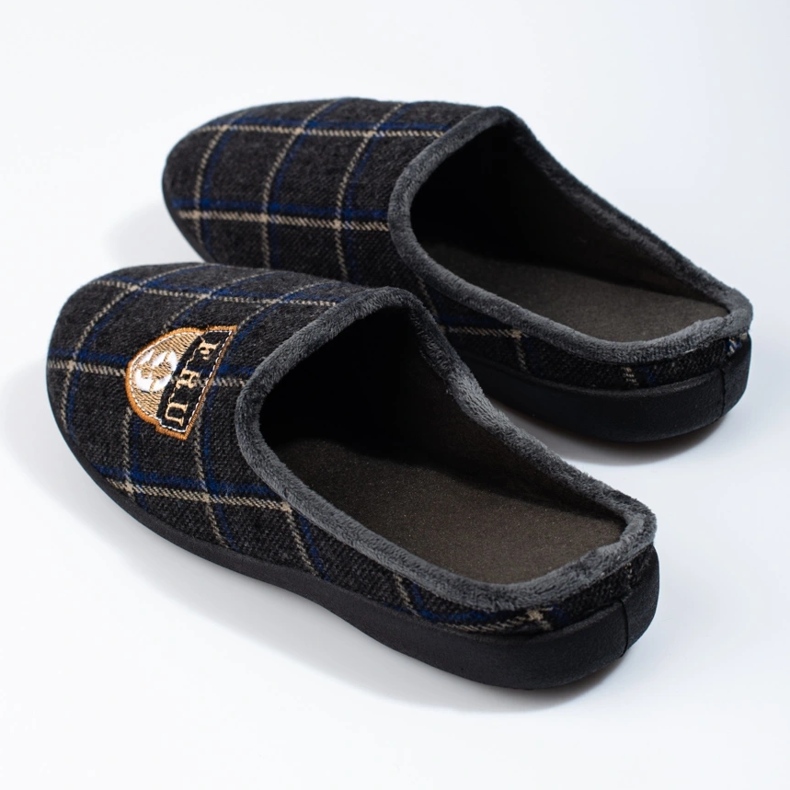 Grau karierte Herrenhausschuhe von Shelovet 2