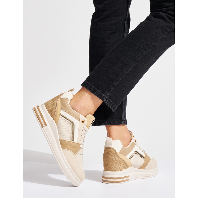 Beige Damen-Sneaker mit verstecktem Keilabsatz 2
