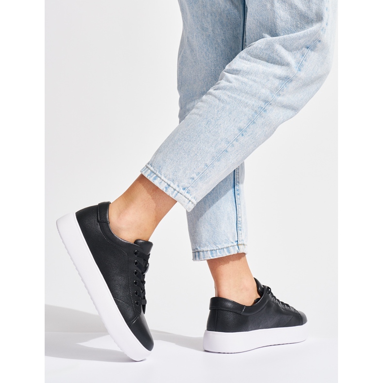 Sergio Leone Schwarze Damen-Schnürsneaker aus Leder 1