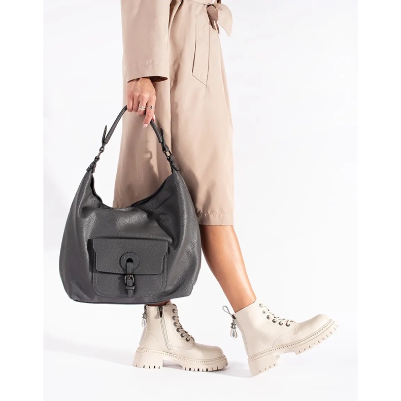 Damen-Schnürstiefeletten aus beigem Leder 2