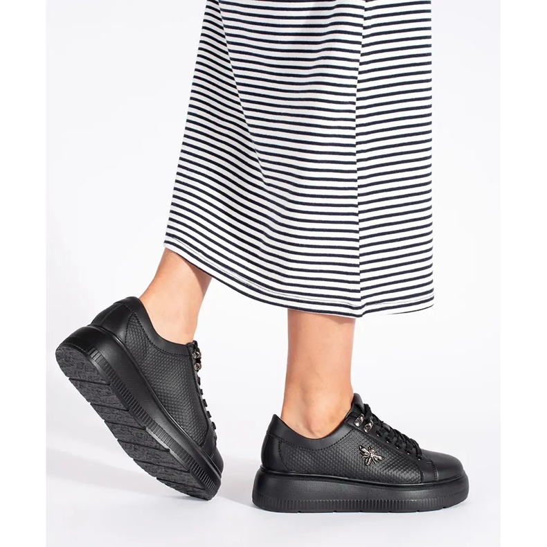 Schwarze Plateau-Sneaker aus Leder weiß 2