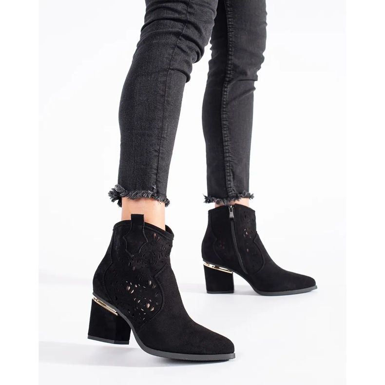 Schwarze durchbrochene Cowboystiefel für Damen 1