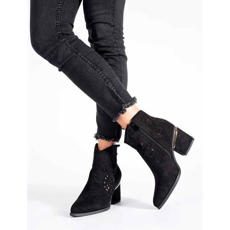 Schwarze durchbrochene Cowboystiefel für Damen 2