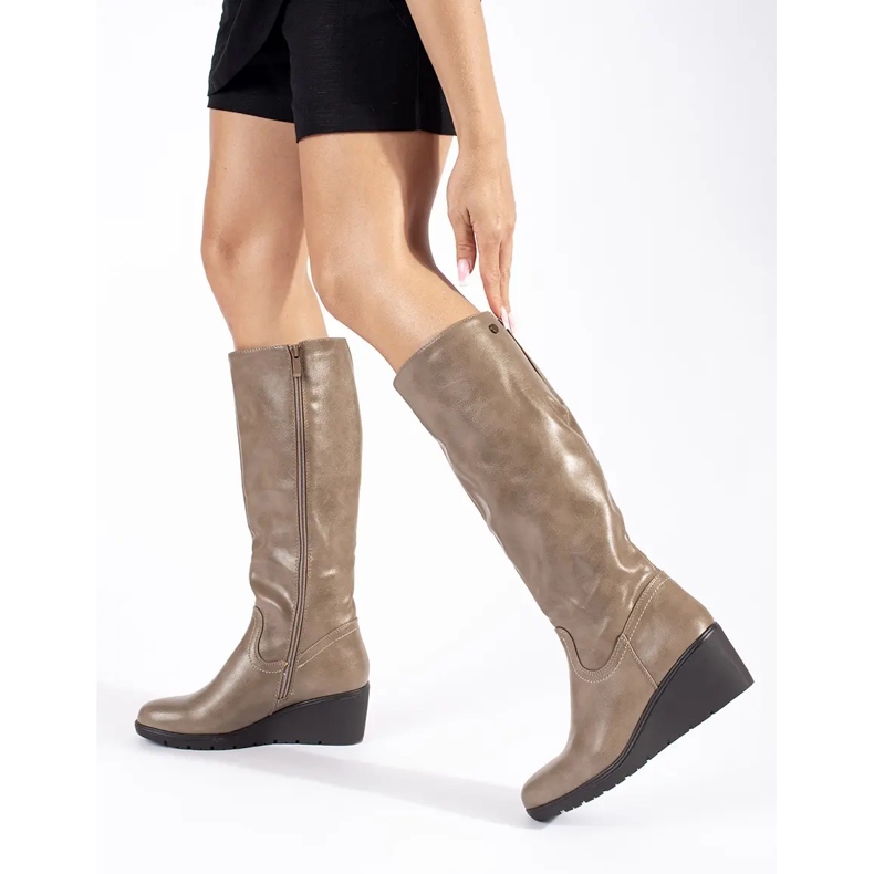 Beige Damen-Keilstiefel 2