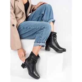 Schwarze Damen-Stiefeletten aus Leder mit gerüschtem Obermaterial von Sergio Leone 2