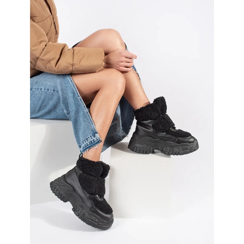 Seastar Schwarze Plateau-Schneestiefel mit Lammfellfell 2