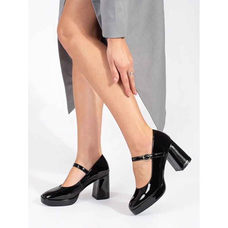 Seastar Schwarze Lackschuhe für Damen mit hohem Absatz und Schnalle 2