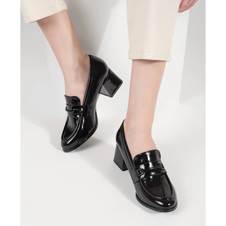 Goodin Schwarze Damen-Loafer mit hohem Absatz 1