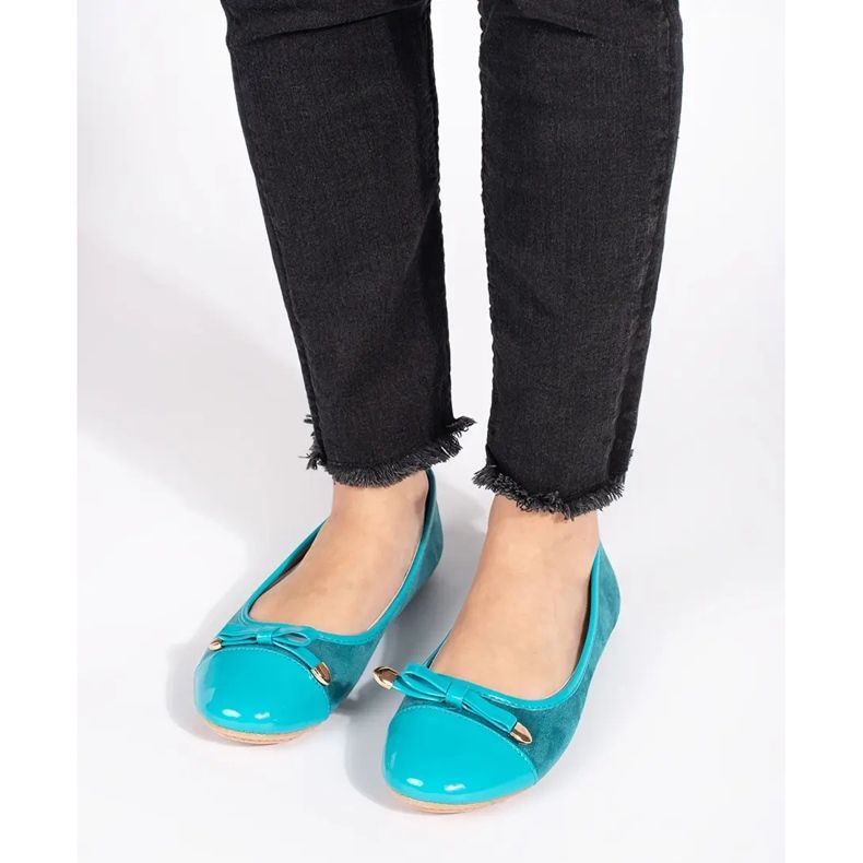 Blaue flache Ballerinas für Damen mit Lackkappe 1