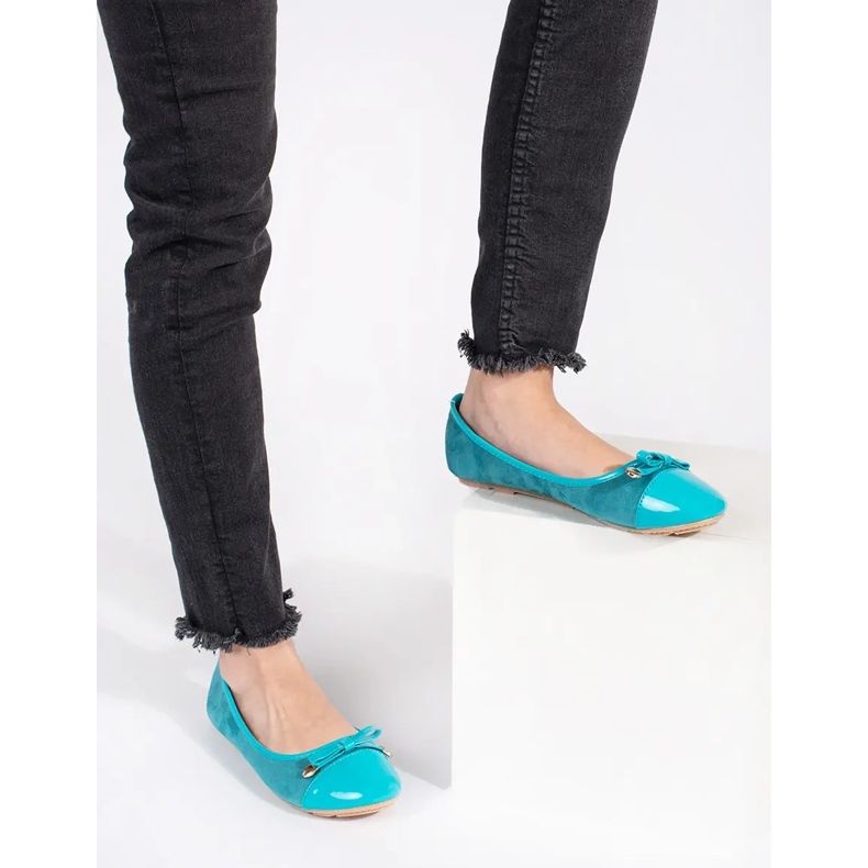 Blaue flache Ballerinas für Damen mit Lackkappe 2