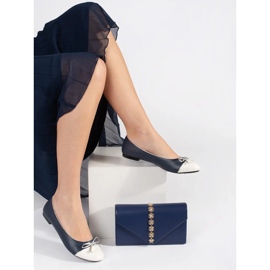 Goodin Marineblaue Damenballerinas mit silberner Schleife 2