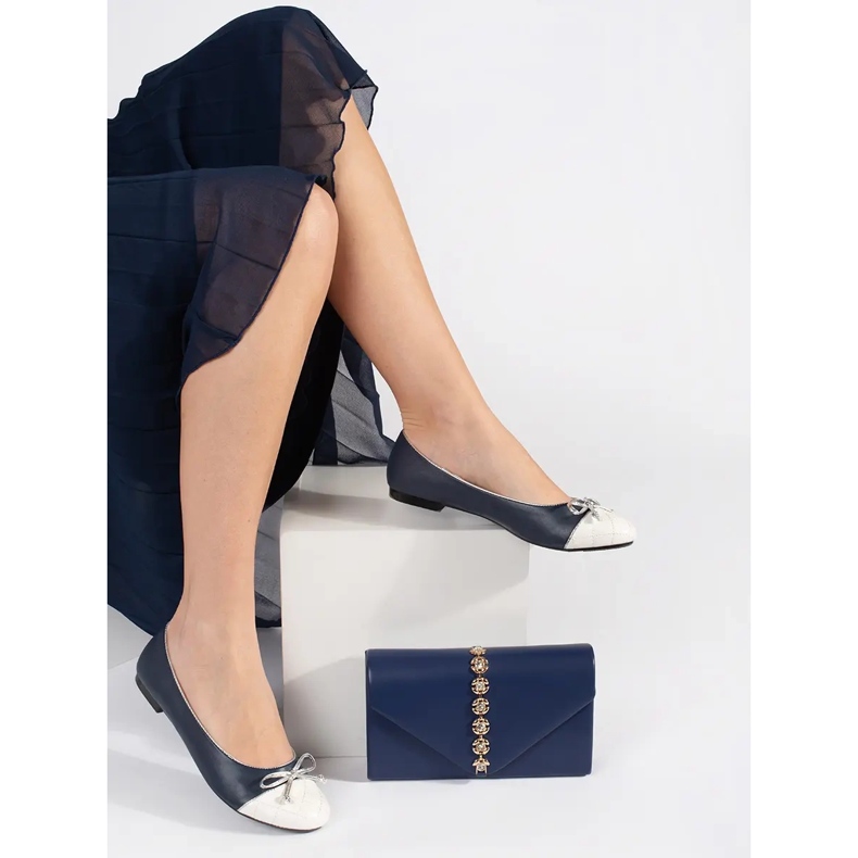 Goodin Marineblaue Damenballerinas mit silberner Schleife 2