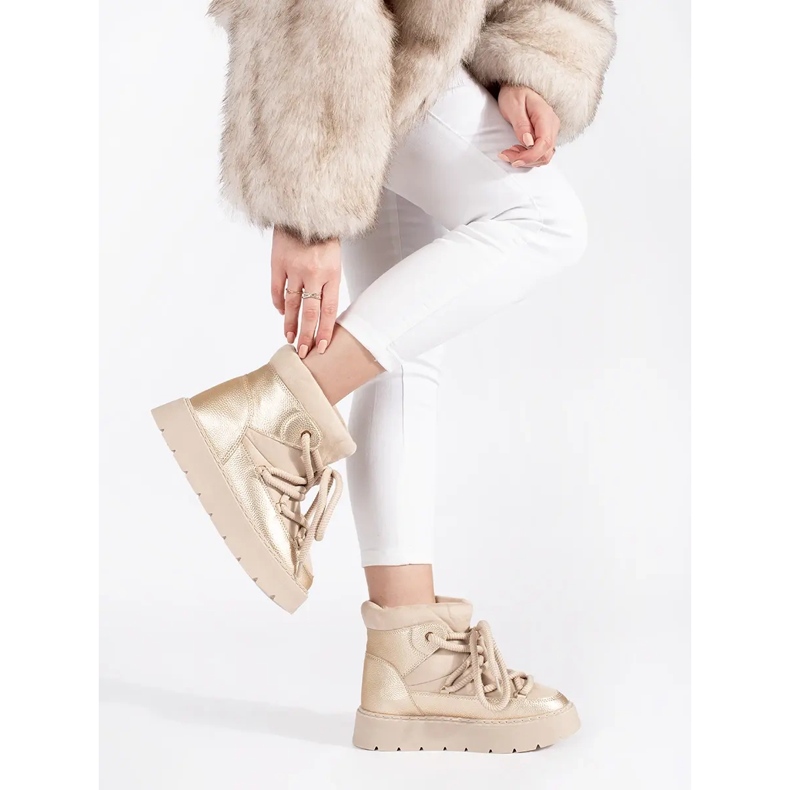 Hellbeige Damen-Schneestiefel zum Schnüren mit dicker Sohle 1