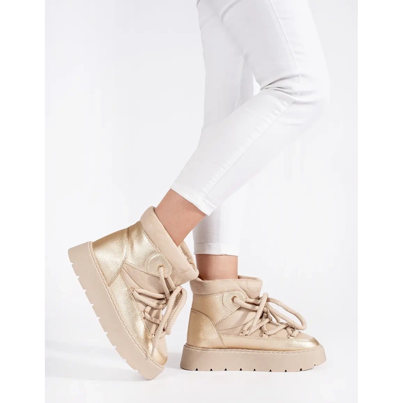 Hellbeige Damen-Schneestiefel zum Schnüren mit dicker Sohle 2