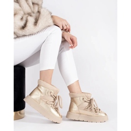 Hellbeige Damen-Schneestiefel zum Schnüren mit dicker Sohle 4