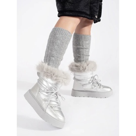 Silberne Damen-Schneestiefel mit Fell auf dicker Sohle 2