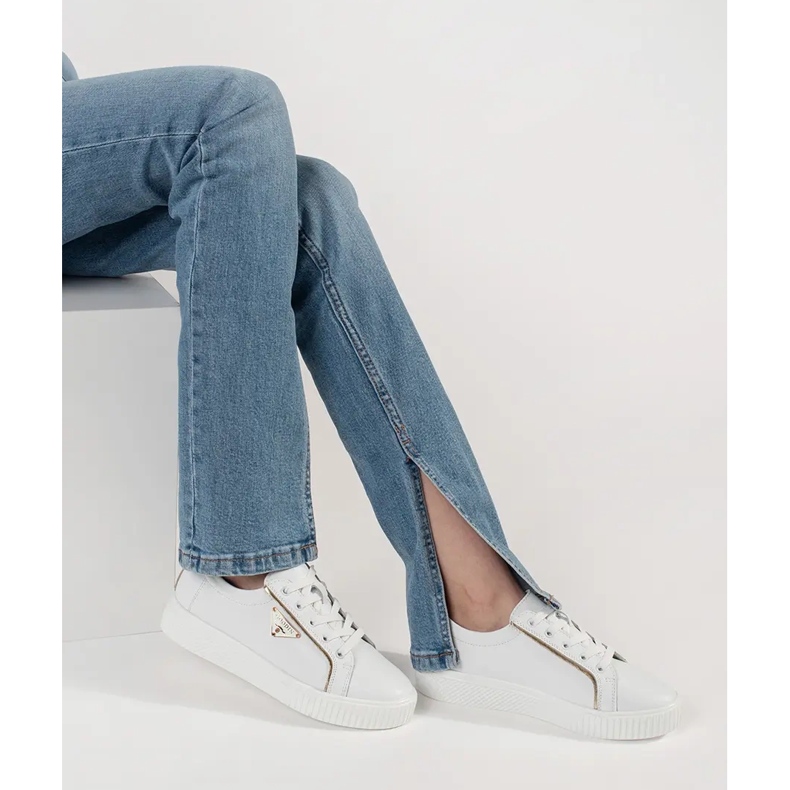 Goodin Leder weiße Turnschuhe auf einer dicken Sohle 2