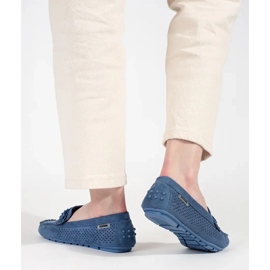 Goodin Blue Openwork Women's Suede Sladers blau 4