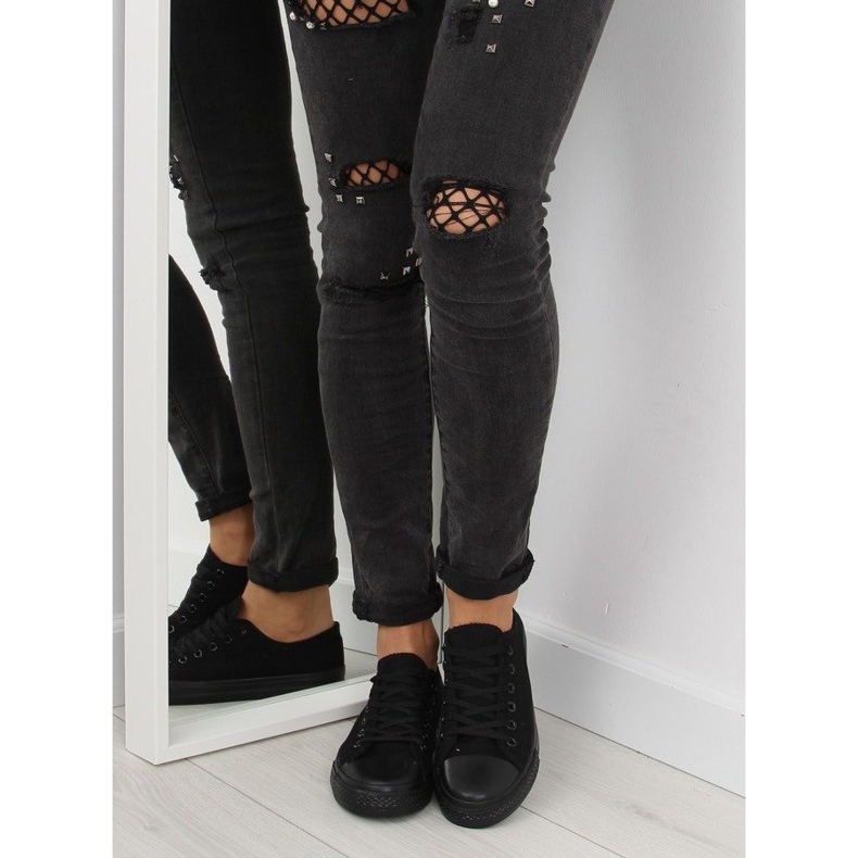 Schwarz-schwarze einfarbige Damen-Sneakers 2