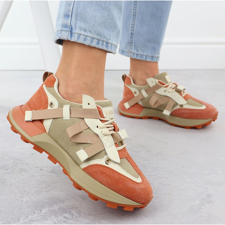 Damen -Leder -Sneaker beige Orange Goe rr2N4064 2
