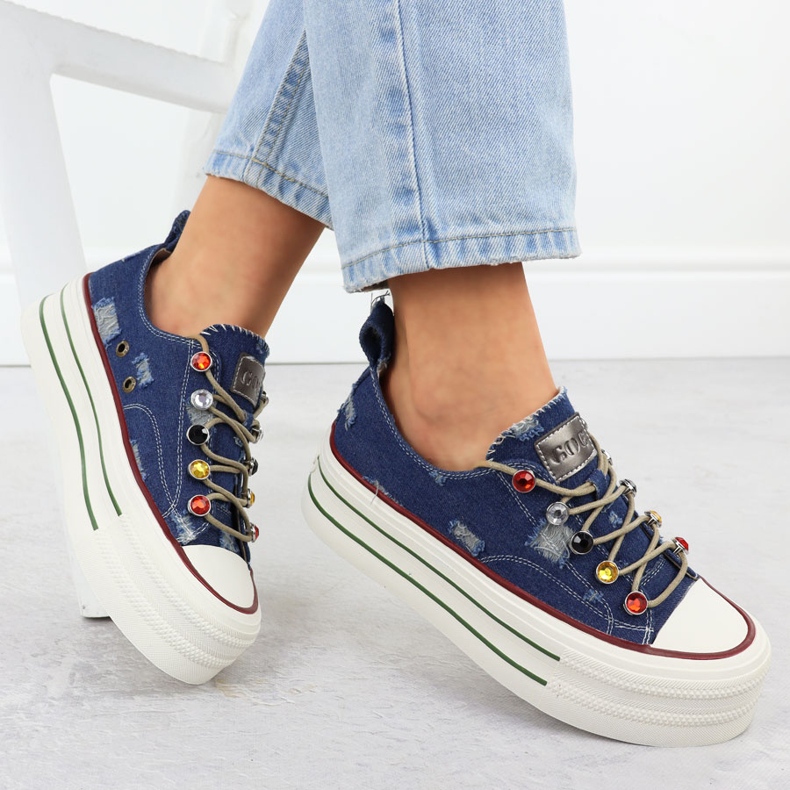 Denim -Turnschuhe auf der Blue Goe RR2N4103 -Plattform blau 1