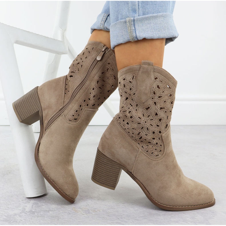 Frauen Openwork Boots Beige Suede S.Barski Hy51-125 1