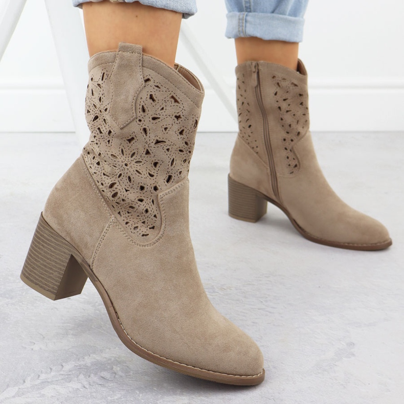 Frauen Openwork Boots Beige Suede S.Barski Hy51-125 2