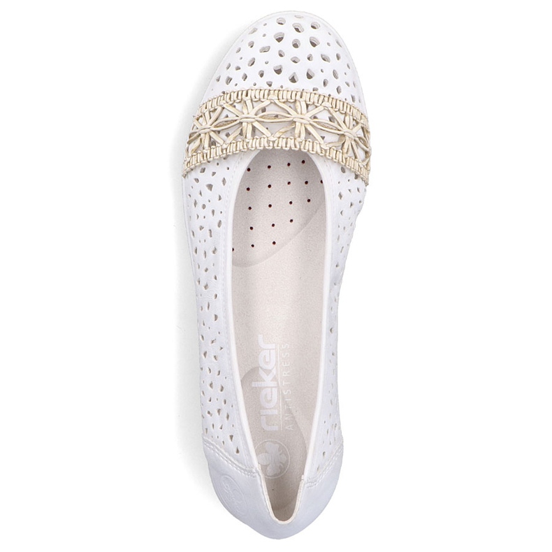 Frauen Ballerinas Openwork bequem White Rieker L3062-80 weiß 1