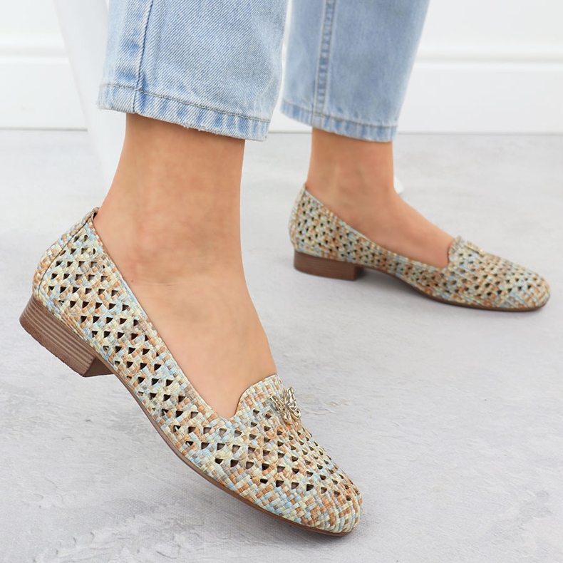 Openwork-Schuhe für Frauen mit niedrigen Absätzen Beige M. Daszyński SA222-3 2