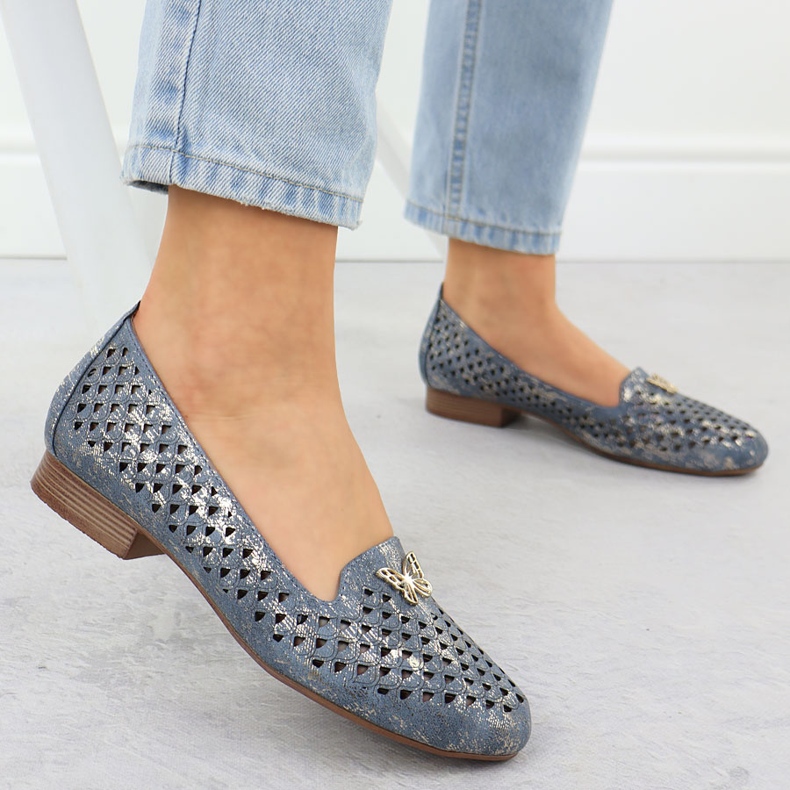Openwork-Schuhe für Frauen mit niedrigen Absätzen Blau M. Daszyński SA222-3 2