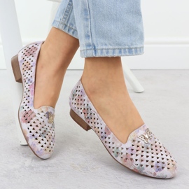 Frauenschuhe mit niedriger Heel mit Blumen M. Daszyński SA222-3 mehrfarbig 1