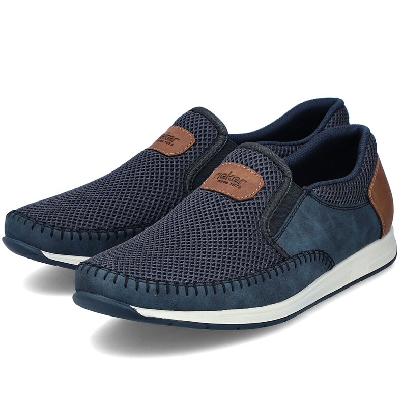 Herrenschuhe bequeme Marine-Slipper Rieker 11954-14 blau 2