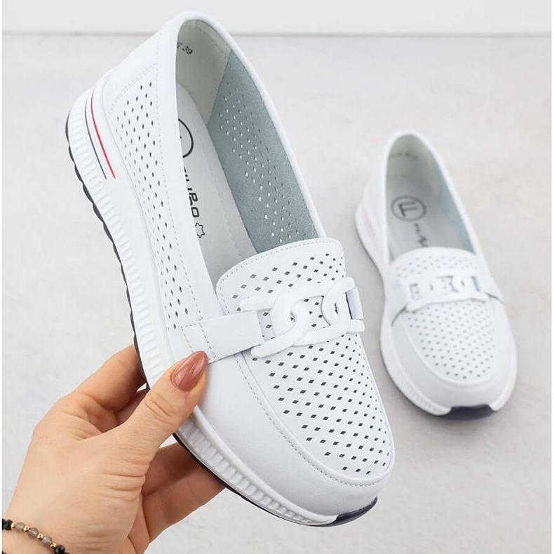 Damen -Lederschuhe für Frauen auf der Białe Filippo DP4400 Openwork -Plattform weiß 1